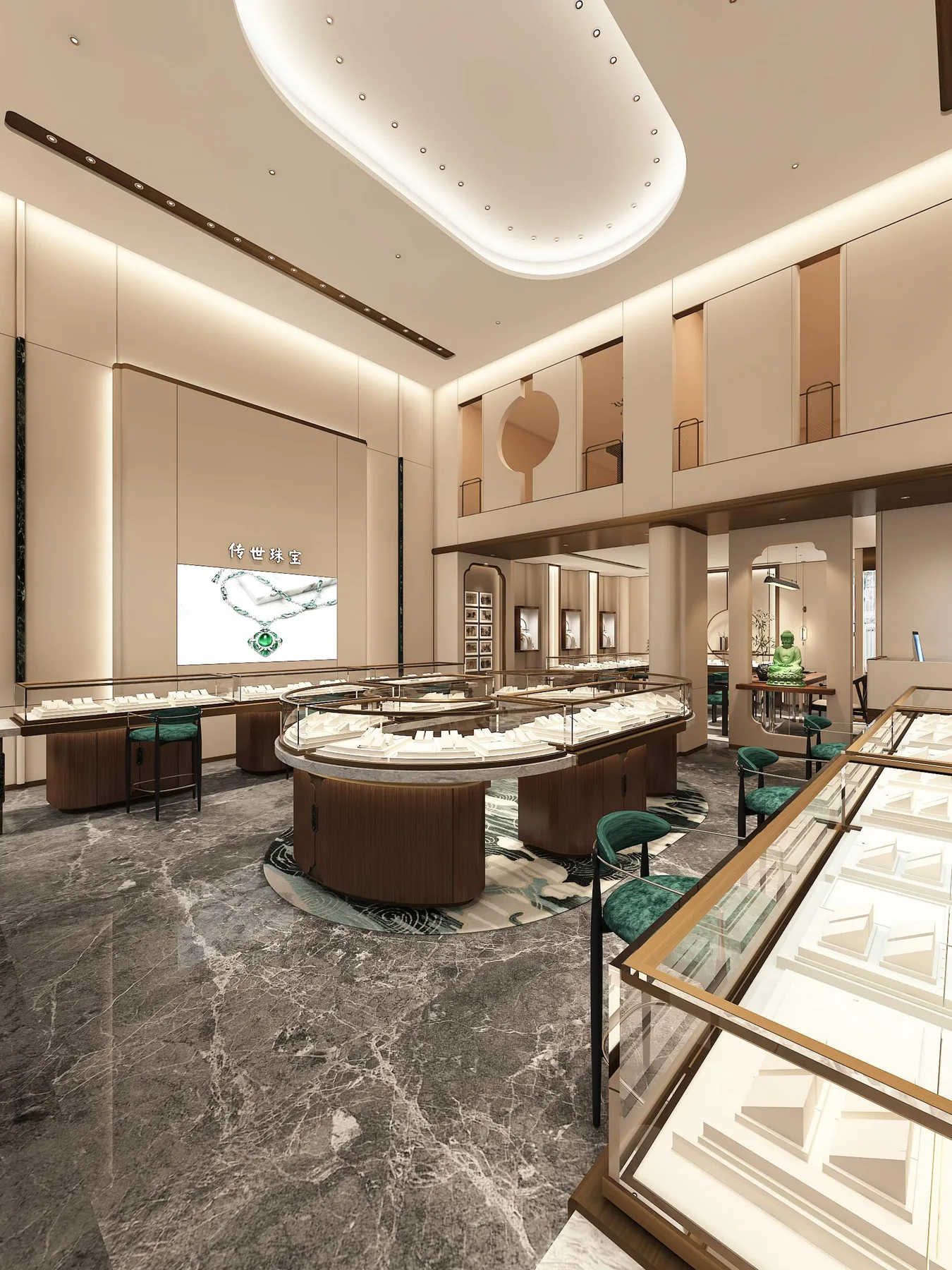 大型珠宝店整店展柜效果图